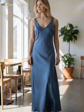 Gabriele Colangelo Silk Blend Slip Dress Blue Made in Italy Minimalist Bias Cut